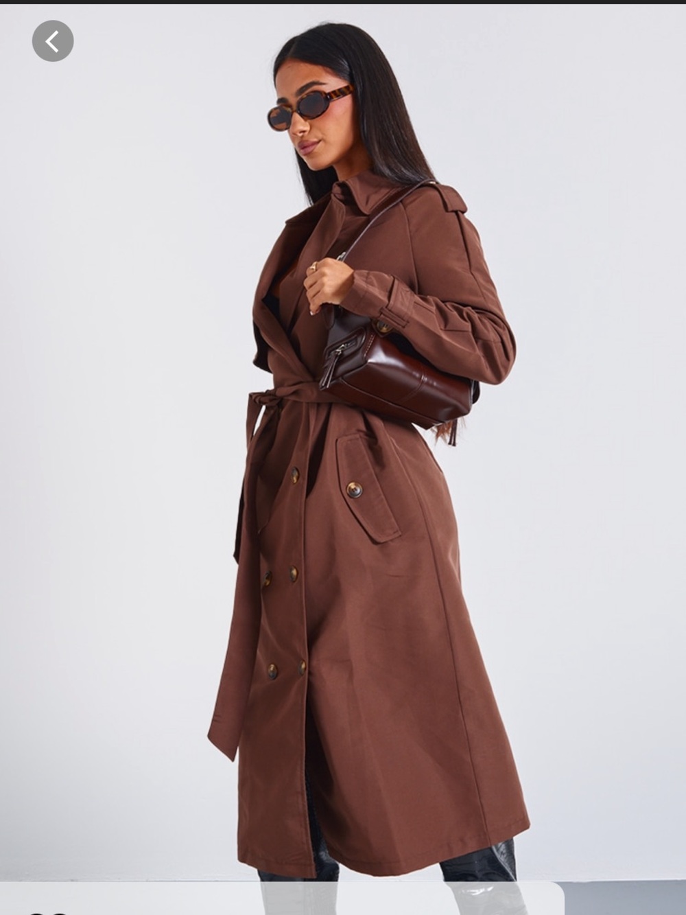 PrettyLittleThing Chocolate Brown Long Trench Coat with Tie Waist